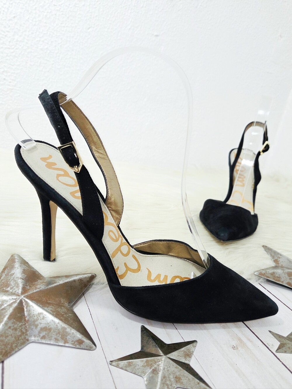 Sam Edelman Women's Dora Slingback Pumps black suede pointed toe size 8.5